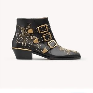 Boots Black and Gold Studded Ankle Boots